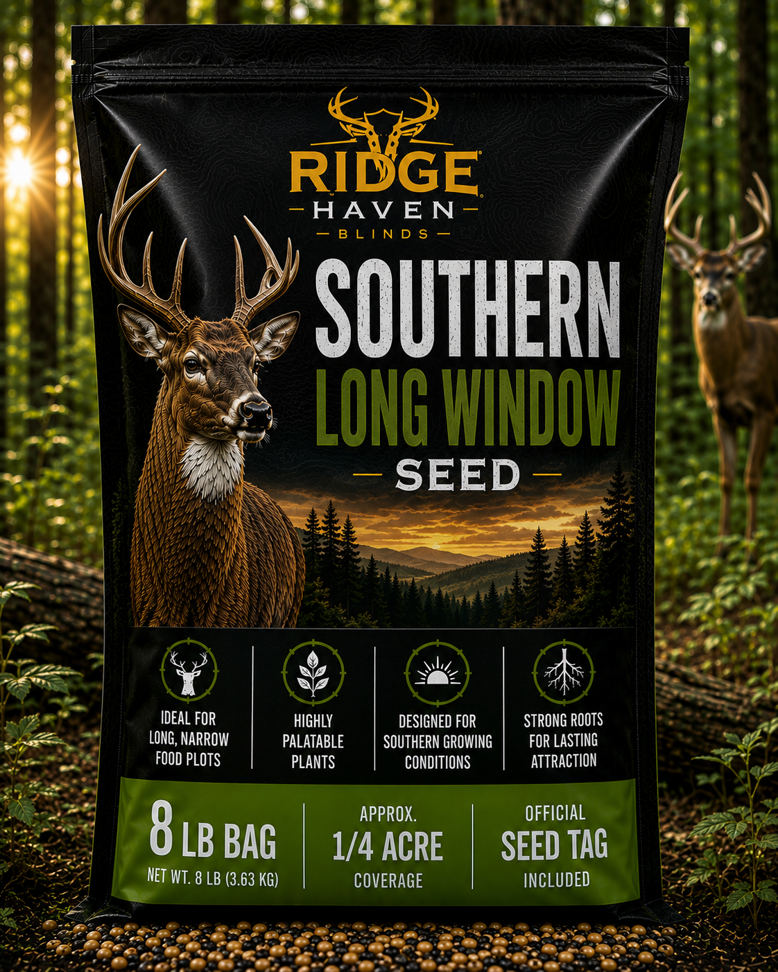 Ridge Haven Blinds Southern Long Window food plot seed for extended season deer attraction in southern regions