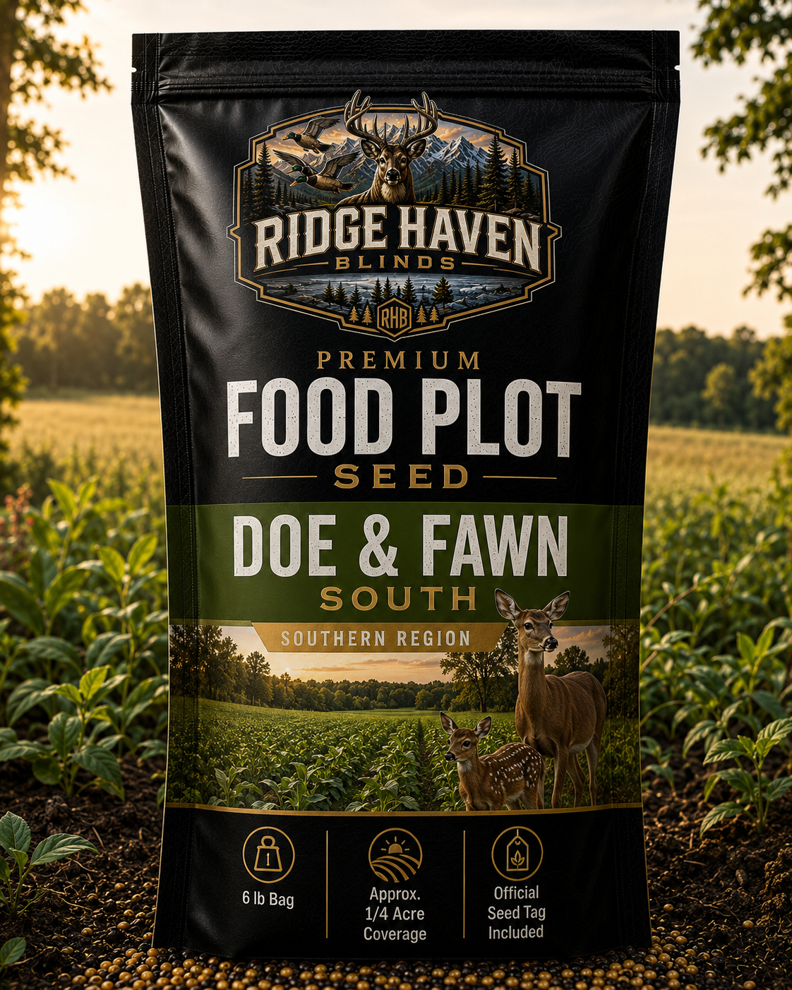 Ridge Haven Blinds Doe and Fawn South food plot seed blend for southern deer herd nutrition and attraction