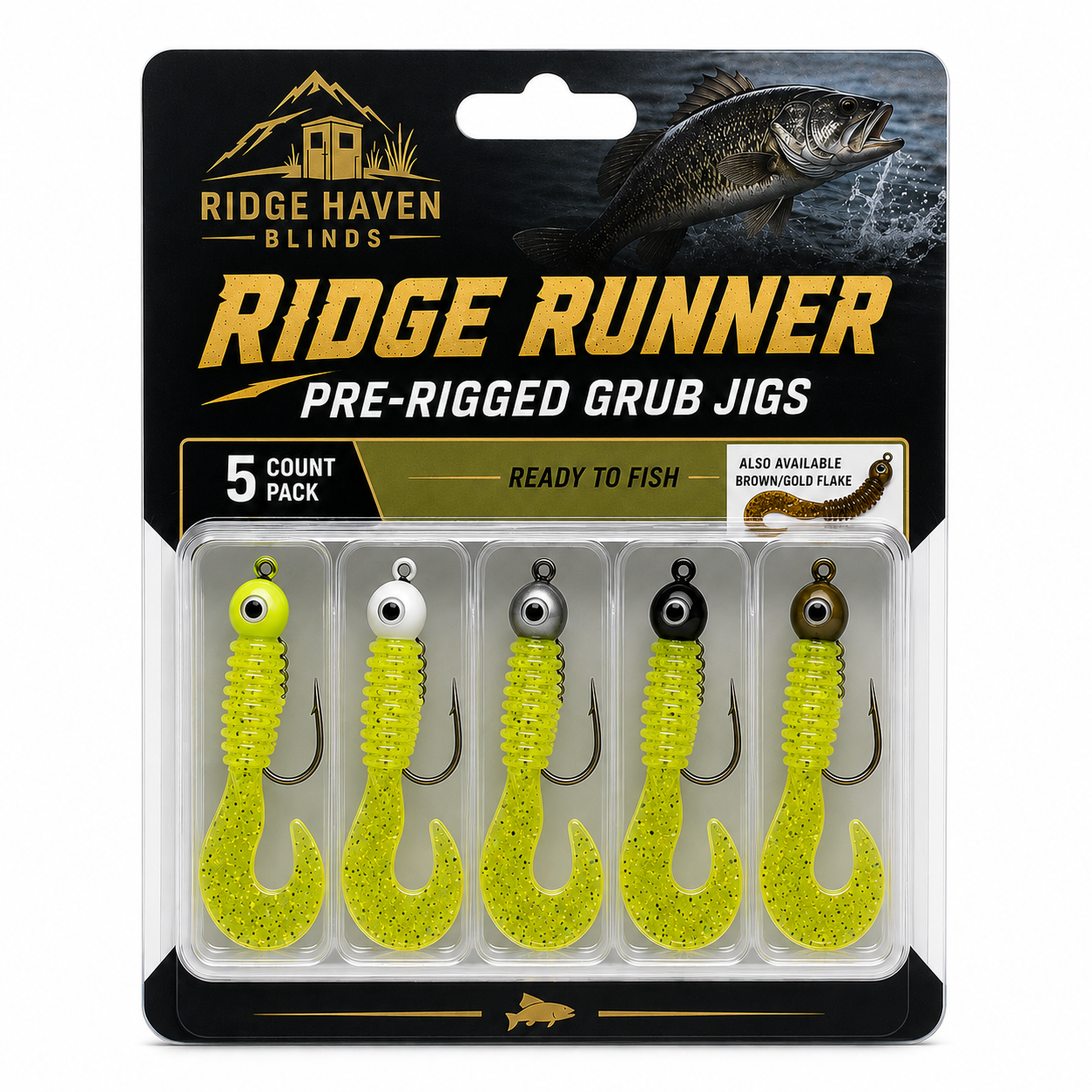 Ridge Haven Blinds Ridge Runner pre-rigged grub jigs 5 count fishing lure pack