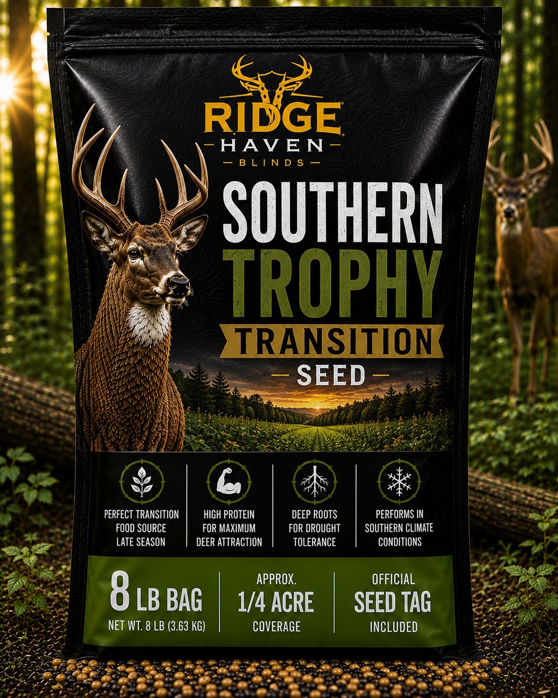 Ridge Haven Blinds Southern Trophy Transition food plot seed for transitional season whitetail deer hunting